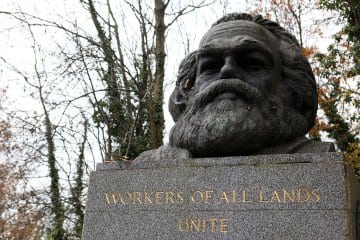 The grave of German philosopher and economic theorist Karl Marx, remembered as the founder of modern socialism and communism, in Highgate Cemetery in London