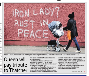 Irish workers express their affection for the Iron Lady.