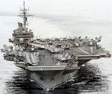 The USS Kitty Hawk—like most US Navy carriers it is designed to project power, as an offensive weapon. 