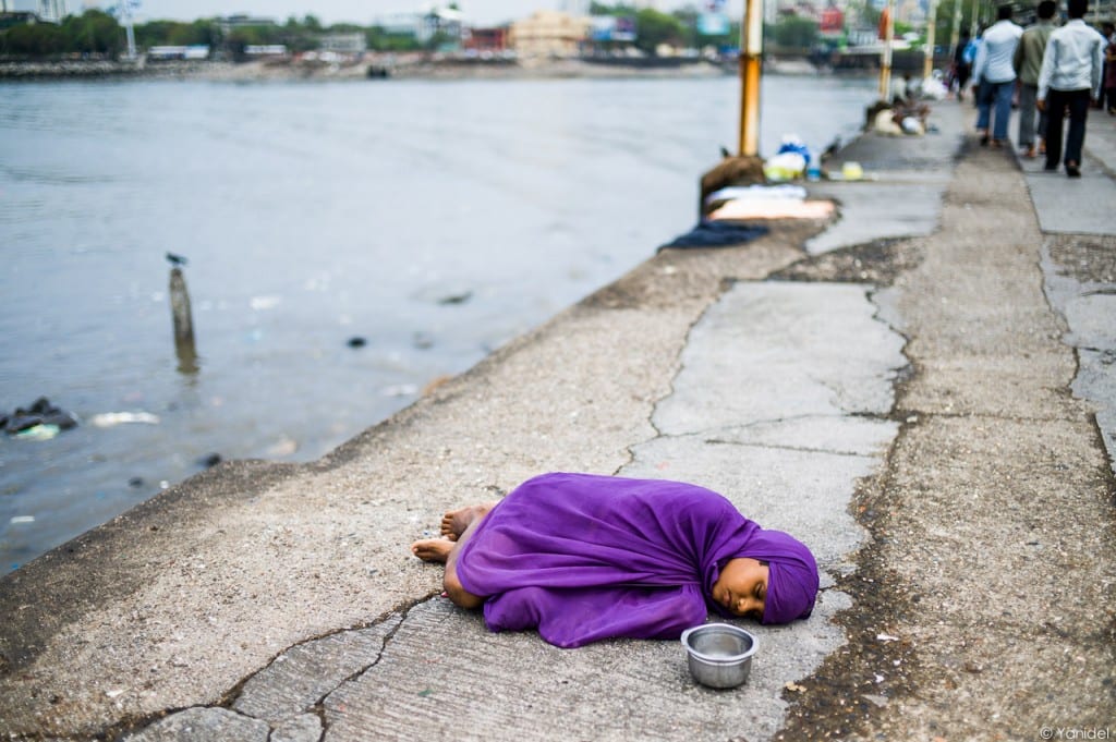 Homeless girl in Mumbai. Poverty is horrific and ubiquitous in India.
