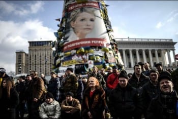Ukrainians rally round an image of Yulia Tymoshenko, a rightwing politician and crooked oligarch until recently incarcerated for crimes against the people. 