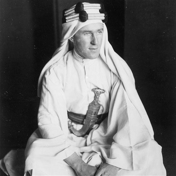 Lawrence in Arab garb. 