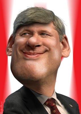Stephen Harper: a bully and a clown, but loyal servant of the plutocracy, hence his ascension to power. It is this dismal quality of leadership that typifies the global rule of capitalism in our time.