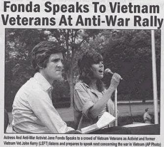 Kerry in his youth, as antiwar activist, with Jane Fonda.  He had not yet sold out. 