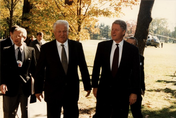 Yeltsin visiting the empire's homeland, burnishing his credentials as a loyal collaborator.