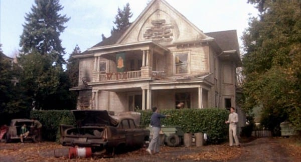 Mythical Faber College's Delta Tau Chi frat house. 