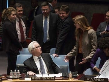 Power trying to dragoon the UN Russian delegate, V. Churkin. The empire's goons know no limits to its audacious indecency.