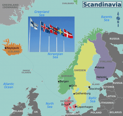 Scandinavia map and flgs