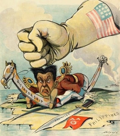 US political cartoon ridiculing filipino leader Emilio Aguinaldo.